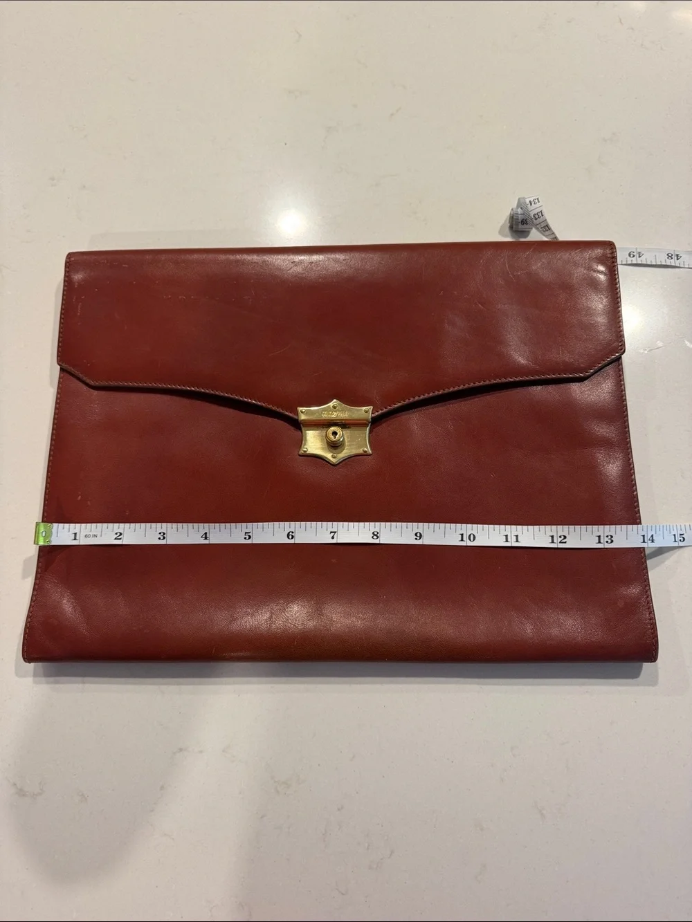 Men's Leather Envelope Briefcase in Deep Red/brown with Gold Hardware